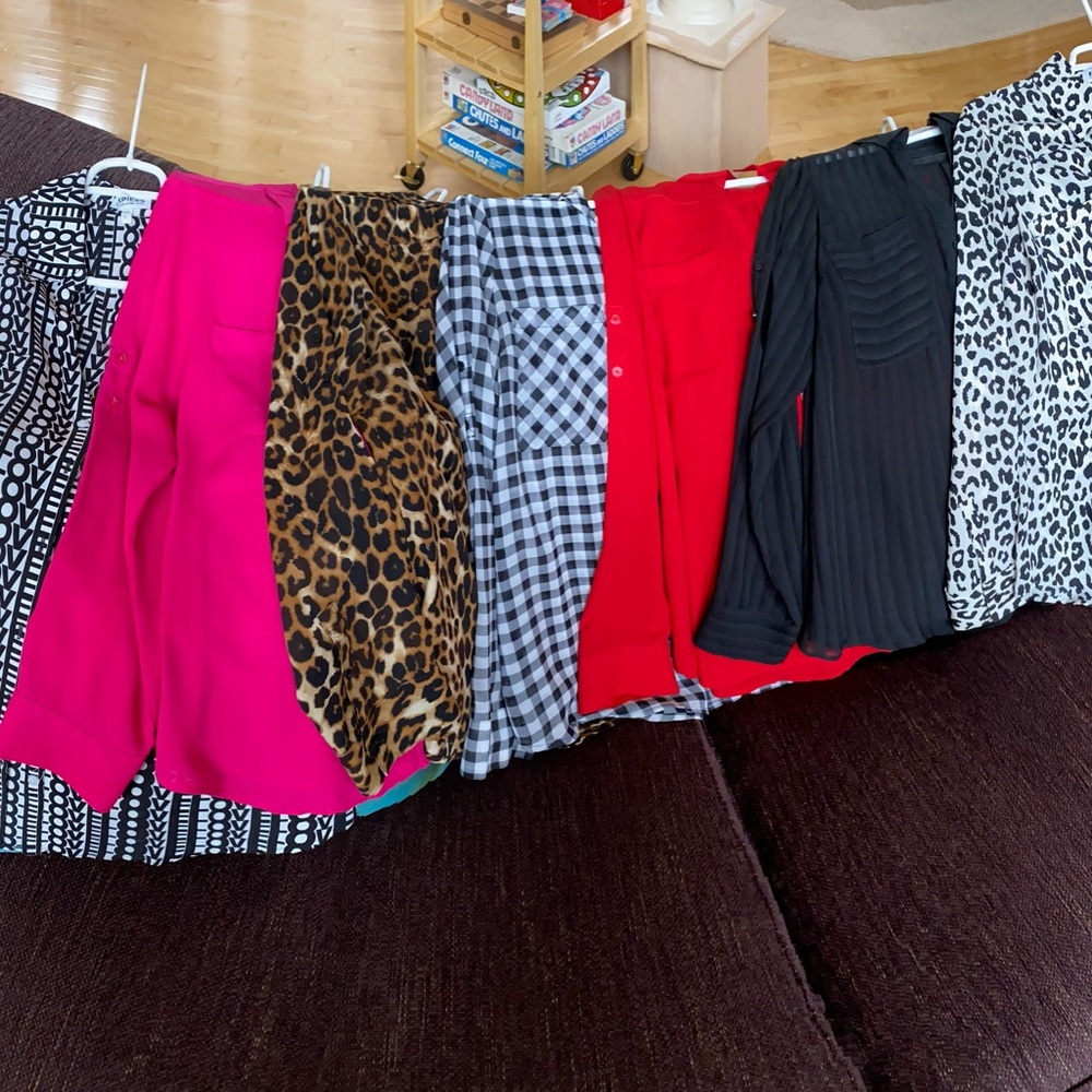 Lot of 7 Express Adjustable Long Sleeve Button Down Tops with 2 Front Pockets